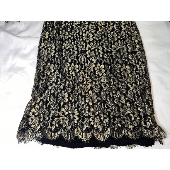 Diane Von Furstenberg Dress Size 2 Gold Metallic Lace Lined Long Sleeve Cocktail - Picture 4 of 15